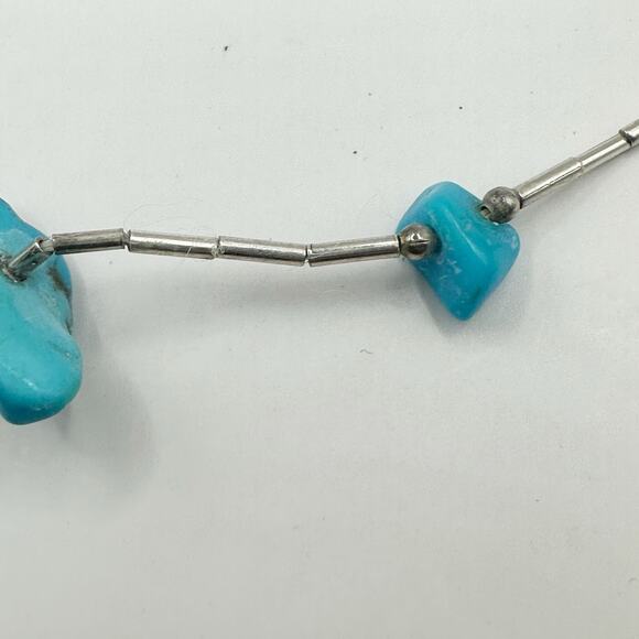 Southwestern Liquid Silver Choker Turquoise Chunky Stone Necklace 15.5" long - Picture 6 of 11